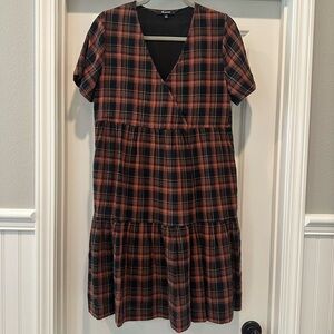 Madewell Plaid V-Neck Tiered Dress